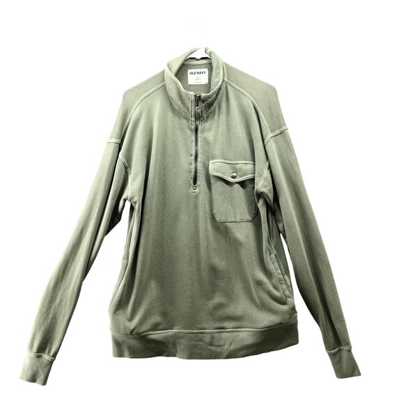 Old Navy Oversized Sweatshirt Mens M Utility 1/4 Zip Olive Green Mock Neck - Picture 1 of 9